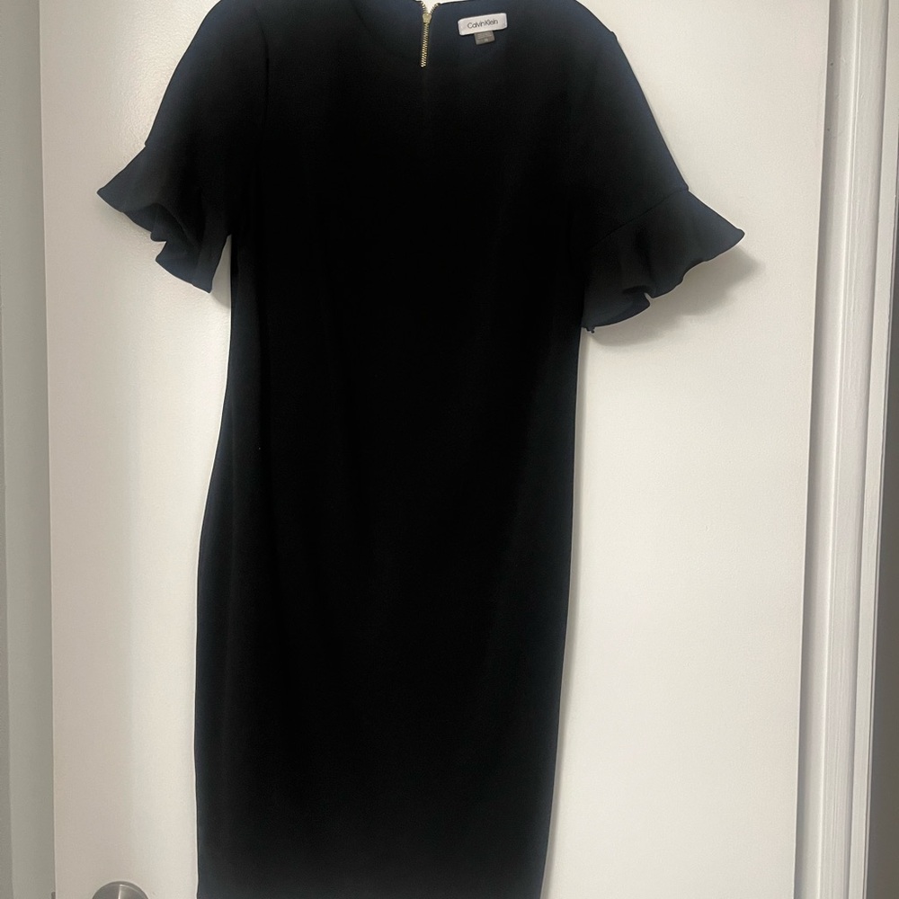 Calvin Klein Black Sheath Dress with Flutter Sleeves